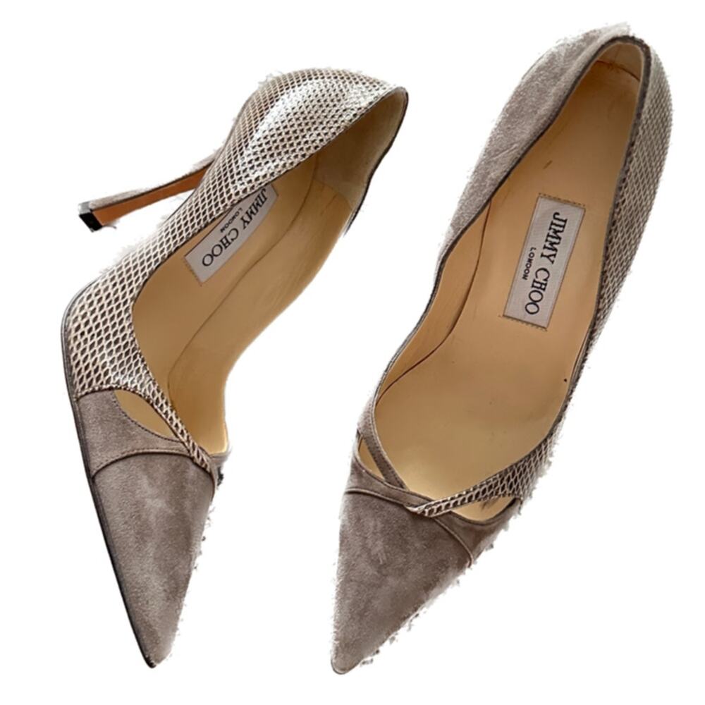Jimmy Choo Grey Suede & Snakeskin Pumps Size 38